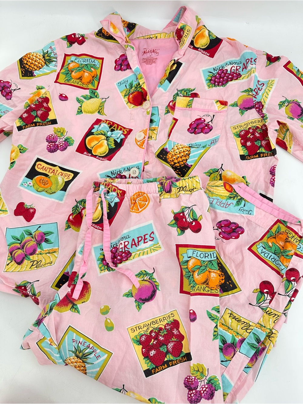Nick and Nora Fruit stand 100% Cotton Capri Pajama Set EUC Size XL